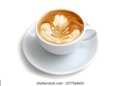 Coffee cup of rosetta latte art on white background isolated - Shutterstock ID 1577564653
