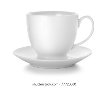 Coffee Cup And Saucer Isolated On White Background. Path