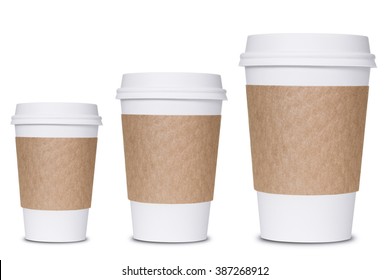Coffee cup sizes isolated on white background