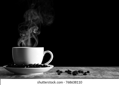 Coffee Cup Smoke And Bean Black Background