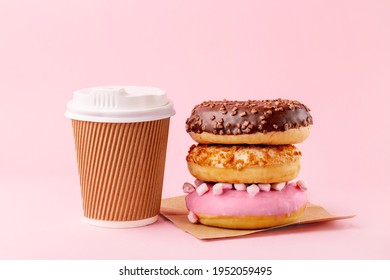 Coffee cup, stack of donuts  - take away food concept - Powered by Shutterstock