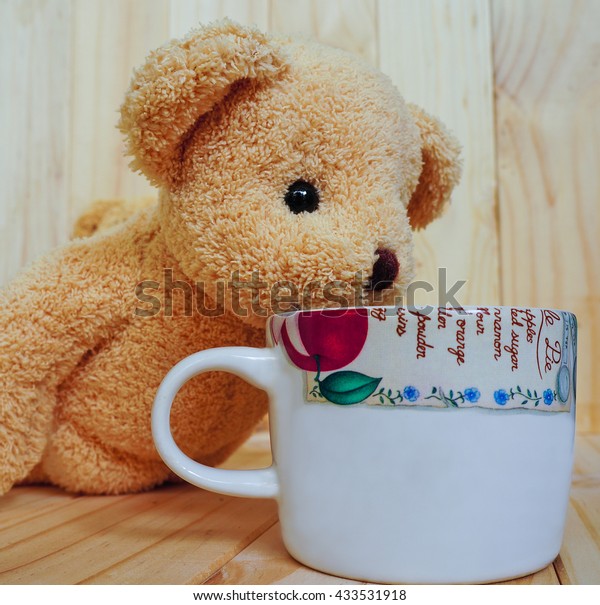 Coffee Cup Teddy Bear Wooden Background Stock Photo (Edit Now) 433531918