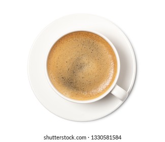 Coffee Cup Top View  Isolated On White Background. With Clipping Path.