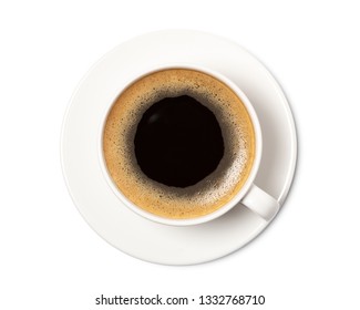 Coffee Cup Top View  Isolated On White Background. With Clipping Path.