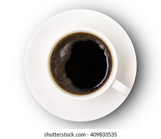 Coffee Cup Top View  Isolated On White Background. With Clipping Path.