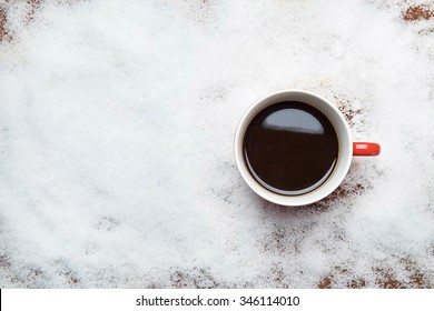 Coffee Cup Top View On Snow