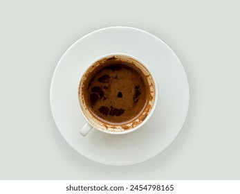 Coffee cup, white coffee cup on isolated white background, top view photo.
