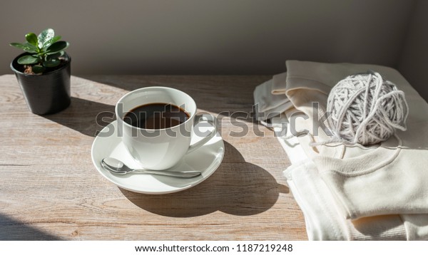 Coffee Cup Yarn Ball Coat On Stock Photo Edit Now 1187219248