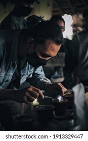 Coffee Cupping Process, To Get A Coffee Flavor Profile From Various Types Of Coffee Beans From Shared Coffee Roastery