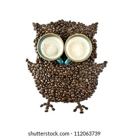 Coffee cups and Coffee beans Shaped like the Owl - Powered by Shutterstock