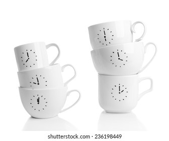 Coffee cups and time for coffee break  isolated white
