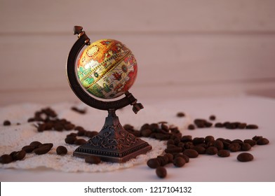                                
Coffee From Different Countries, A Globe Of Coffee, Coffee Is Loved All Over The World.