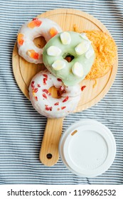 Coffee and donut top view