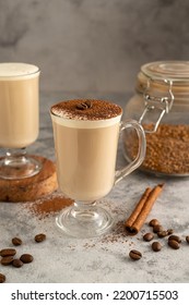 Coffee Drink With Milk, Cinnamon And Spices. Moody, Autumn Warm Drinks