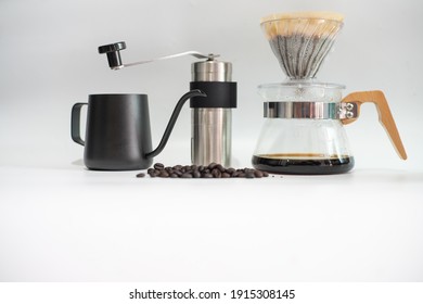 Coffee Drip Cold Brew With Coffee Equipment Home Made On White Background