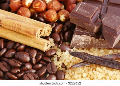 Coffee Flavors - Coffee Beans, Cinnamon, Vanilla, Hazelnuts, Chocolate Chunks, And Raw Sugar.