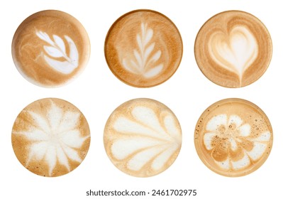 Coffee foam with latte art isolated on white, top view - Powered by Shutterstock