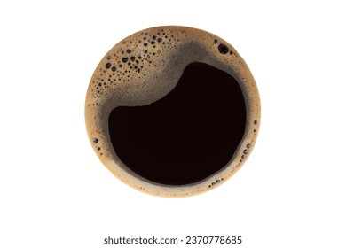 coffee foam texture. Top view Full espresso coffee cup isolated on white background with clipping path.