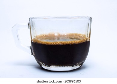 coffee in glass cup, isolated on white background.