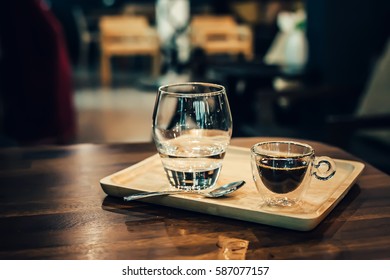 Coffee, coffee in glass jars,Water glass,on the table  Classic vintage style