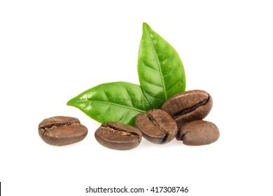 Coffee Grains With Leaves Isolated