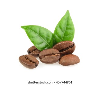 Coffee Grains With Leaves Isolated