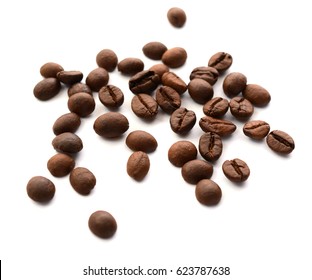 coffee grains and leaves on white background - Shutterstock ID 623787638