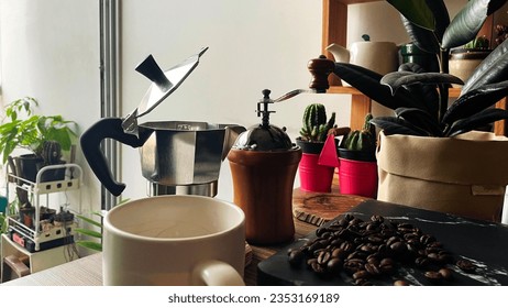 Coffee Grinder on Table, Coffee Tool, Copy Space...,