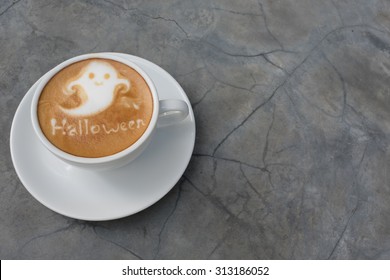 Coffee Halloween, Latte art as a little smile ghost
 - Powered by Shutterstock