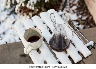 Coffee At Home In The Snow During Winter