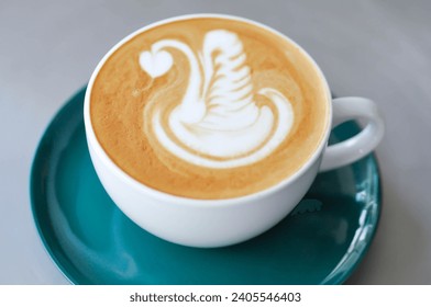 coffee or hot coffee, hot latte coffee with swan latte art or cappuccino coffee - Powered by Shutterstock