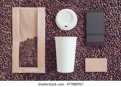 Coffee Identity Branding Mockup Set Top View