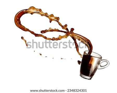 Coffee infinity shape splash from a glass coffee cup on white background