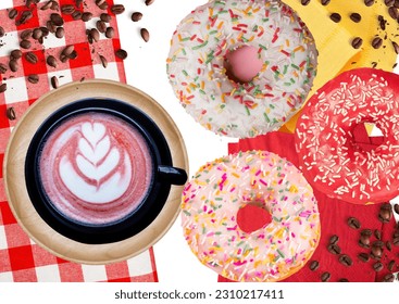  Coffee late art with sweet donut. Top view. food photography - Powered by Shutterstock