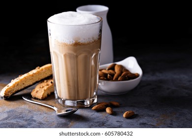 Coffee Latte With Almond Milk And Biscotti