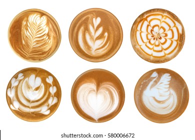 Coffee latte art cappuccino foam set isolated on white background - Shutterstock ID 580006672