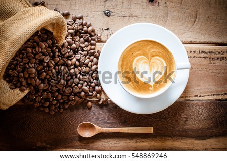 coffee latte with coffee beans