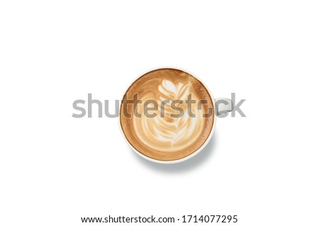 coffee latte cappucino on white background top view