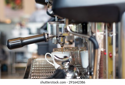 Coffee Machine Making Espresso Shot In A Cafe Shop