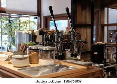 the coffee machine on the table