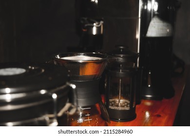 Coffee Maker In Low Light Photo Shoot Concept 