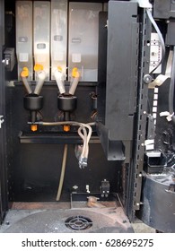 Coffee maker machine inside with details and boxes for ingredients