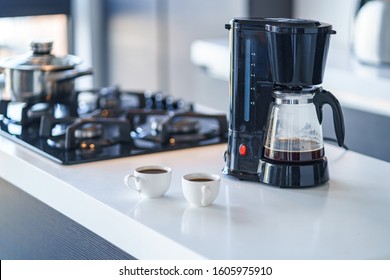 Coffee Maker For Making And Brewing Coffee At Home. Coffee Blender And Household Kitchen Appliances For Makes Hot Drinks