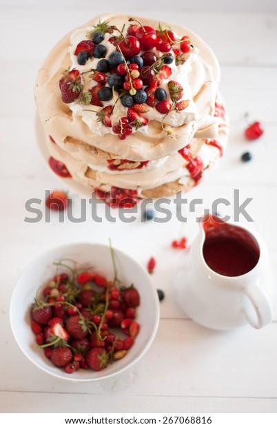 Coffee Meringue Cake Fruits Stock Photo Edit Now 267068816