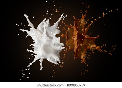 Coffee with milk mixed splashing 