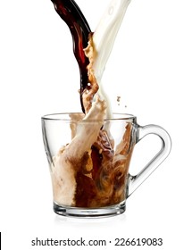 Coffee And Milk Pouring In A Glass