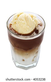 Coffee Milk With Vanilla Ice Cream Float On Isolated Background