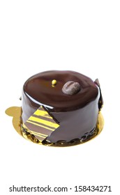 Coffee Mousse Cake With  Dark Chocolate , Sweet Dessert Over White Background