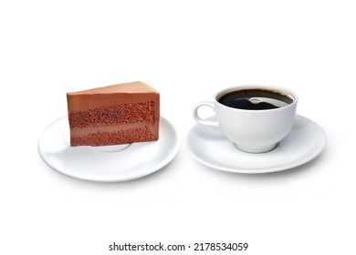 Coffee Mug With Chocolate Cake Front View Lonely On White