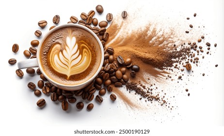 Coffee Mug and Grinded Coffee Beans Concept Photography Isolated on White Background - Powered by Shutterstock